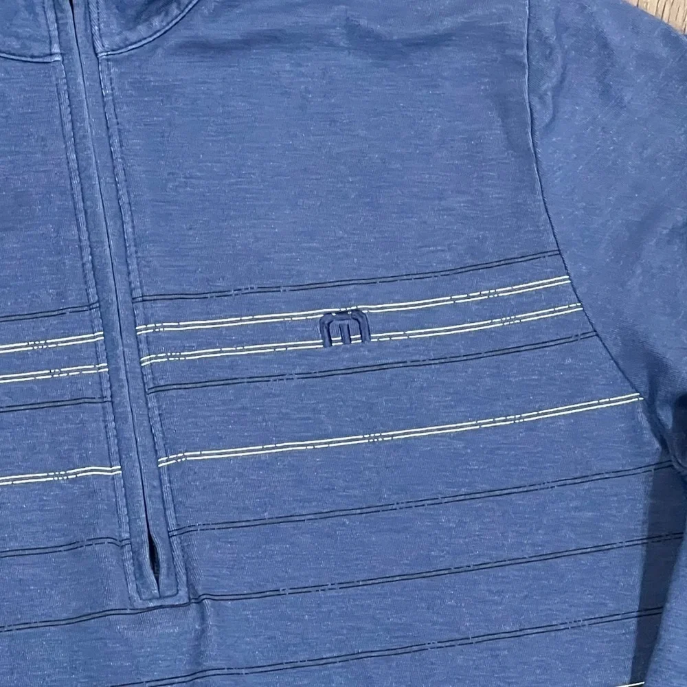 Travis Mathew Size Small Navy Stripe Pullover Half Zip Golf Performance Sweater